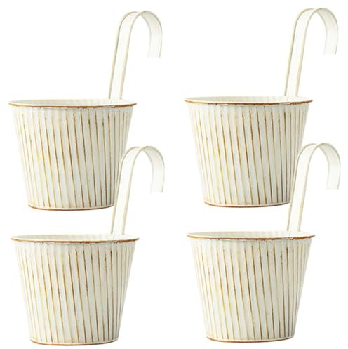 CIYODO 4Stücke Metall Hängende Blumentöpfe für Balkon und Garten Pflanzgefäße im Retro Design Dekorative Eimer für Zaun und Geländer für Blumen und Pflanzen im Freien