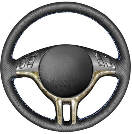 MEWANT Lenkradbezug aus Leder, handgenäht, für BMW 3er-Serie E46 E46/5 2000 2001 2002 2003 2001 2005 / X5 E53 2000-2001 / Lenkradzubehör