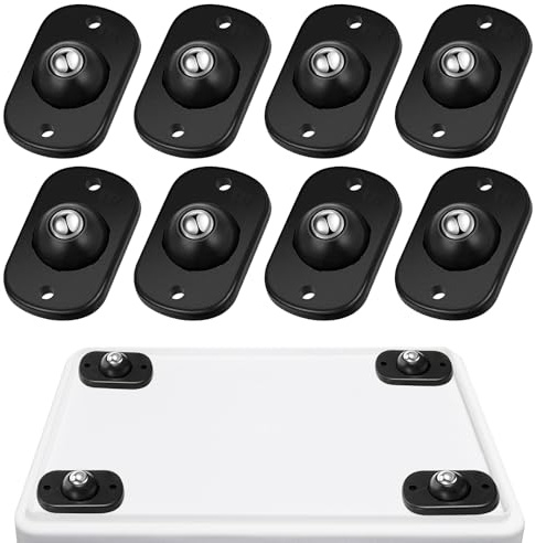 TRVL FIELDER Self Adhesive Mini Caster Wheels, Ball Casters for Kitchen Appliance, 360° Swivel Universal Wheel Roller Castors, Sticky Pulley for DIY, Trash Can, Small Appliance (8, Black)