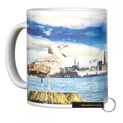 Hamburger SV HSV Tasse „Elbe“ – Offizieller Fanartikel – 0,3l Becher mit Skyline-Print & Möwenmotiv – Keramik – spülmaschinenfest