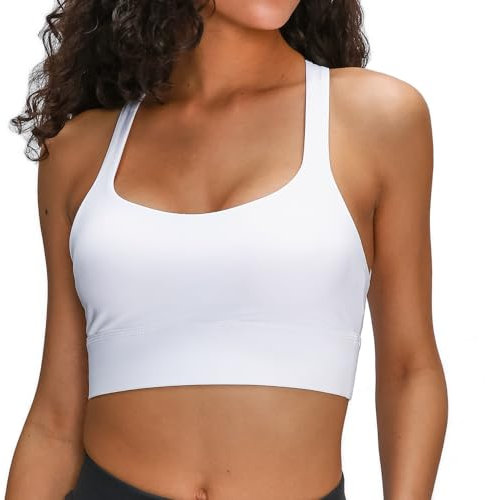 Lemedy Gepolsterter Damen-Sport-BH mit Riemen, lang, überkreuzt, Yoga-BHs, drahtlos, Workout, bauchfreies Tanktop, Weiss/opulenter Garten, Medium