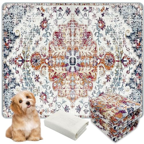AIHSUMC Waschbare Hunde-Trainingspads 2er Set (91×107 cm) – Wiederverwendbare, Super Saugfähige & Auslaufsichere Welpen-Pads mit Rutschfester Unterlage, Boho Design (Rot-1)