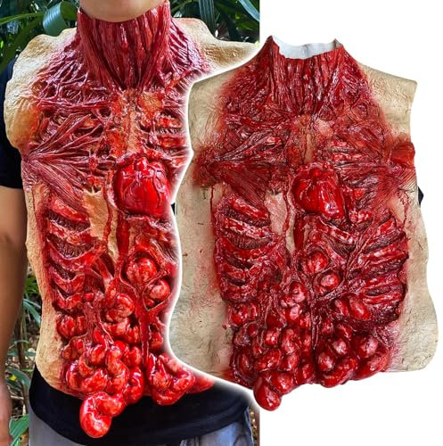 XehCaol Halloween Leiche Blutig Zombie Decoration Fake Halloween Kostüm Deko Horror Bloody Intestine Torso Chest Fake Dead Body Cosplay Props (Red Body)