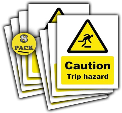 8-Pack Caution Trip Hazard Vinyl Sticker Sign Waterproof & UV-Resistant, 110mm x 90mm - Mind The Step