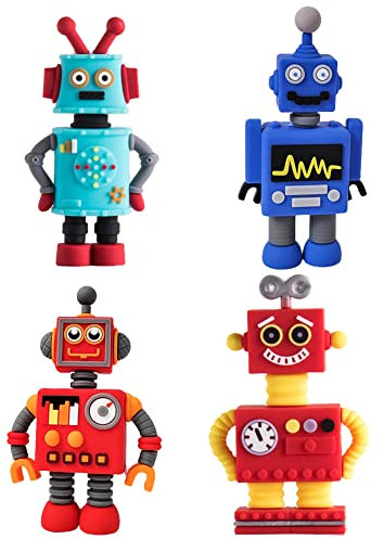 Party Cake Decoration Roboter Kuchendeko,MiniFiguren Tortendeko,4 Pcs Roboter Figuren Deko Torte Roboter Geburtstagstorte Dekoration,Cake Toppers Mini Figures Set,Party Kuchen Dekoration Lieferungen