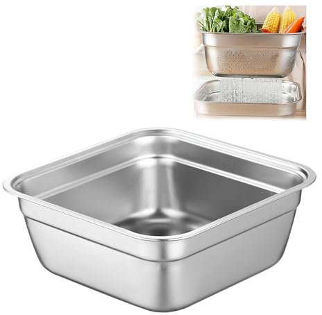 Stainless Steel Multi-Purpose Dish Tub for Sink, Large Rectangular Washing Basin with Rolled Edge Brushed for Kitchen (30cm)