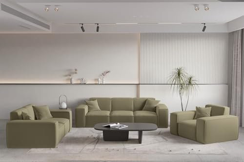 Fun Möbel Sofaset Designersofa CELES Premium 3-2-1 in Stoff Opera (Olivgrün)