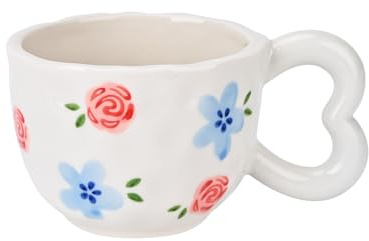 Koythin Ceramic Coffee Mug, Cute Creative Heart Handle Mug Design for Office and Home, Dishwasher and Microwave Safe, 10.5 oz/300 ml for Milk Tea Latte (Rose)