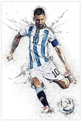 Mnyuein Messi Poster Fußball Leinwand Poster Wandkunst Dekordruck Bild Gemälde Für Wohnzimmer Schlafzimmer Dekoration Unframe: 12x18inch(30x45cm)