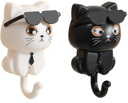 TocaFeank Porte-clés De Chat | 2-PACK Patères Chaton | Crochet Mural Clé Cool Cat Avec Lunettes De Soleil | Porte-clés Adhésif Pour Chat, Crochets Pour Animaux, Accessoires | Crochet Mural À Gravité