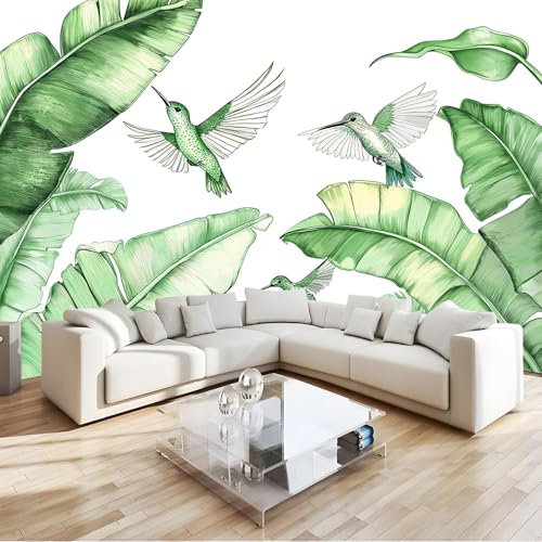 Papier Peint Feuille Bananier Aquarelle Dessinée La Main Verte 3D Panoramique Murale Salon 200x140 cm Papier Peint intissé pour Chambre Salon Personnalisé Décoration Murale