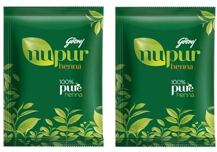 Godrej Nupur 100% Pure Henna Hair Colour 120g - Natural, Hypoallergenic, Reddish/Orange, Suitable for All Hair Colors, Powder Form, Enriched with 9 Herbs, Conditions & Strengthens Hair, Pack of 2