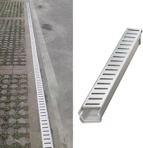 Canaleta Desague con Rejilla Zanja de Drenaje Lineal con Orificio de Barra de 10 cm de Ancho, Canal de 60 cm de Largo con Rejilla de Drenaje de Acero Inoxidable 304 y Tubo de Resina, Canalón de Drenaj