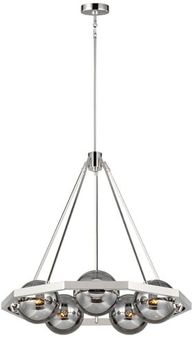 Licht-Erlebnisse Hängeleuchte Rauchglas Metall H: max. 222,3 cm D: 77,5 cm rund Nickel Grau 5x E14 Kugel Schirm Modern Hängelampe Pendelleuchte Esstisch
