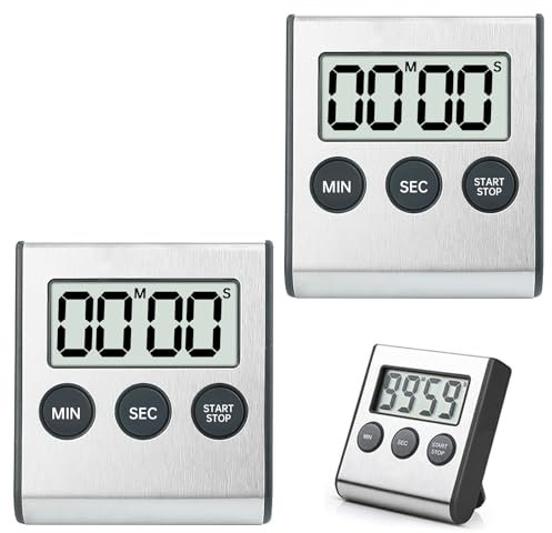 YdseozOA Lot de 2 minuteurs numériques avec alarme puissante - Minuterie de cuisine numérique avec support magnétique et interrupteur marche/arrêt - Minuteur de cuisine pour cuisiner, étudier, faire