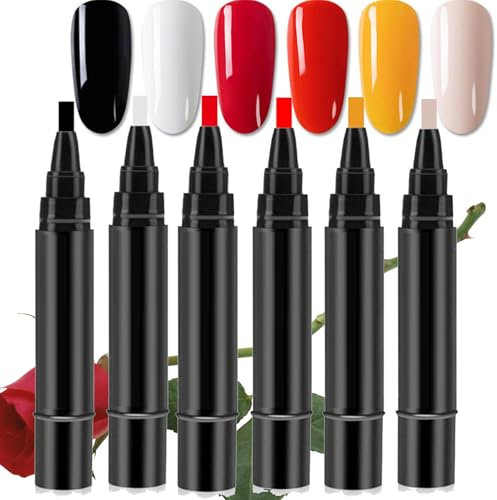 Polishey Nail Polish Pen Set, Nail Polish Pens Uk, Nail Polish Pen, Nail Polish 3 in 1 Step UV Nail Gel, For Home and Professional Manicure, Pack of 6