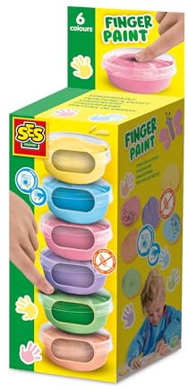SES Creative 00397 Pastell-Fingerfarben - Pastell Orange, Blau, Rosa, Lila, Grün und Gelb - Weiche Farben - 6 Töpfchen x 45ml - Für Kinder Ab 2 Jahren