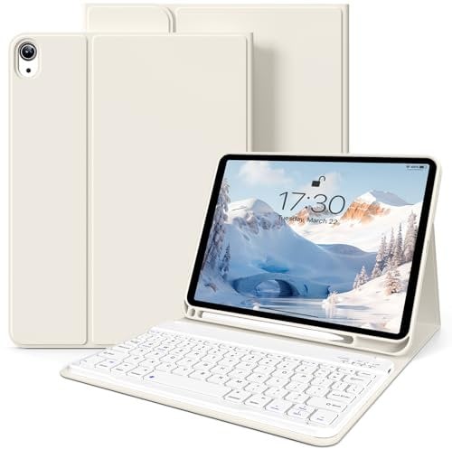 zoyu Keyboard Case for iPad 11th Generation (A16) 11 Inch 2025, iPad 10th Gen 10.9 Inch 2022, Magnetically Detachable Wireless Keyboard, Smart Stand Folio Cover with Pencil Holder, Beige