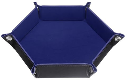 sourcing map PU Leather Dice Tray Unisex Valet Tray Folding Hexagon Tray Portable Entryway Table Nightstand Bedside Desk Holder for Key Wallet Watch Coin Jewelry, Dark Blue