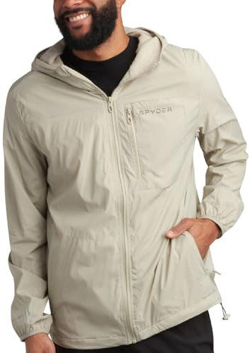 Spyder Veste de pluie pour homme – Coupe-vent et imperméable à capuche légère pour voyage et golf (Taille : S-L), stone, Small