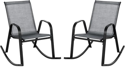 KOMFOTTEU 2-teiliges Schaukelstuhl, Relaxsessel aus Metall & Texteline, Relaxstuhl mit Armlehnen & rutschfesten Gummifüßen, Gartenschaukel bis 150 kg belastbar für Garten Pool Veranda (Grau)