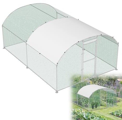 HENGMEI Hühnerstall 300x400x200cm Freilaufgehege Käfige Kleintierstall Verzinkter Stahl Hühnerkäfig Geflügelstall Voliere mit PE Dach Außen Freigehege mit Schloss Geflügelstall, Kuppeldach