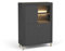 BETTSO - Vitrinenschrank Mossa, Glasvitrine, Wohnzimmer Schrank, Highboard mit hohen Metallbeinen, Gehärtetes Glas - mit LED-Beleuchtung - Beine Gold, Farbe Schwarz