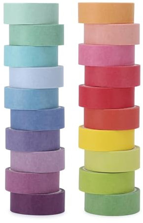 OIODKDEF 20 Rollen Washi Tape Set, Bunt Masking Tape, Beschreibbar Klebeband, Dekorative Washi Tape Kinder, Regenbogenfarben Tape für Scrapbooking, DIY Handwerk Und Verpackung