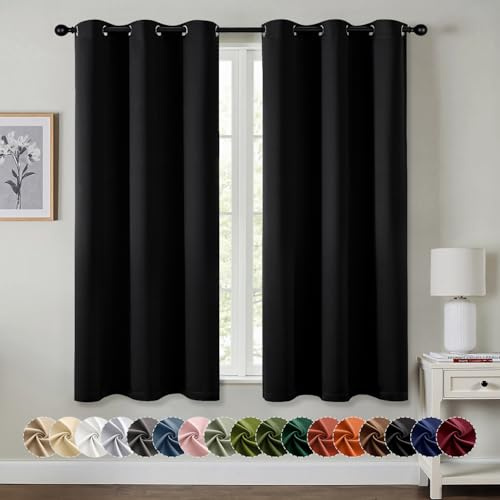 MIULEE Blackout Curtains for Bedroom Living Room 2 Panels, Thermal Insulated Room Darkening Drapes Grommet Noise Reducing Light Blocking Window Treatments 63 Inches Long 40x63 Inch Black