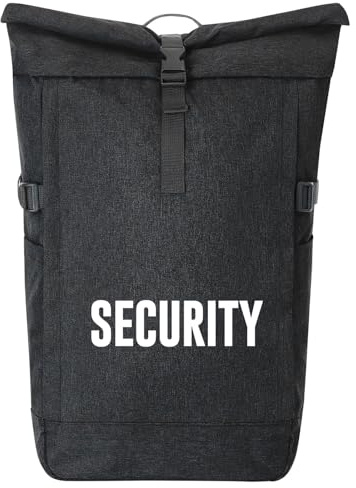 Huuraa Kurierrucksack Security Schriftzug 30-44 Liter Black Melange Fairtrade Rolltop Rucksack Geschenkidee