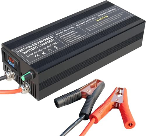 14.6V 50A LiFePO4 Battery Charger | 0-50A Stepless Adjustable Fast Charger for 12V Car, Truck, Motorcycle, Lawn Mower, Boat & Marine Lithium Batteries