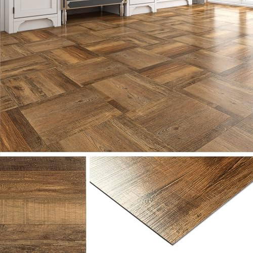Livelynine Rustic Brown Wood Floor Tiles Self Adhesive Bathroom Peel and Stick Floor Tiles Kitchen 30x30CM 32 Sheets Dark Wood Vinyl Flooring for Living Room Hallway Waterproof Sticky Flooring Tile