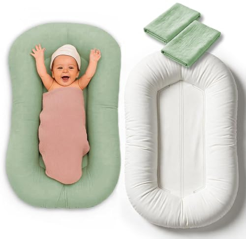PaLulli Premium Babynest mit 2 abnehmbaren Wechselbezügen aus Bio-Baumwolle | Für Neugeborene und Babys 0–12 Monate – hygienisch im Alltag: ein Bezug bleibt nutzbar, während der andere gewaschen wird.