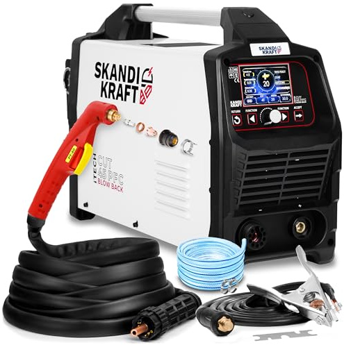 SKANDI KRAFT iTech CUT 45 PFC – Plasmaschneider mit Blow Back & PFC Modul - 230V / 45A / 20mm – Plasmaschneidemaschine für Stahl & Aluminium Plasmaschweißgerät mit Plasmabrenner und Plasma Düsen Set
