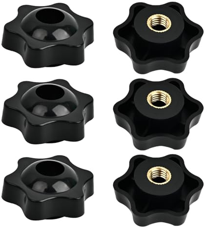 NECXON Tuercas de sujeción M8 x 38mm, 6 unidades Tuercas estrella de plástico, Manija tipo ala para máquinas, equipos de fitness, muebles y herramientas