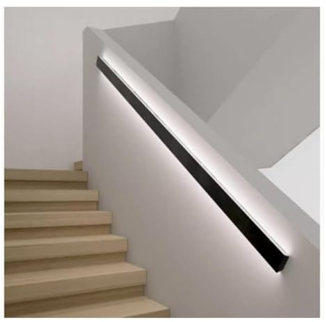 barandilla escalera Pasamanos de escalera con iluminación LED for pared, for escaleras exteriores y porches. madera(Black Sensor type)