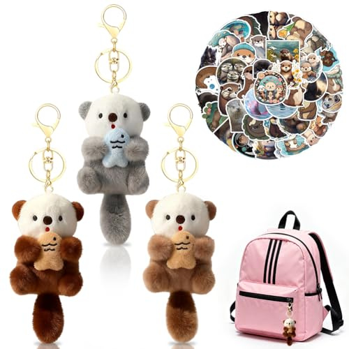 JhavexToy Plüsch-Faultier Schlüsselanhänger, 3 Stück Süße Multifunktions Tier-Anhänger 50 Faultier-Sticker für Taschen Rucksack Schlüssel, Weicher Faultier Plüsch Charm Ideal Geschenk