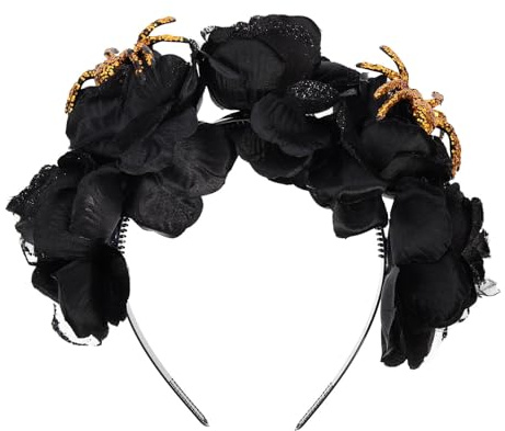 MUCKLILY Bandeau D’Halloween en Fausse Rose Noire Accessoire Léger et Solide pour Cheveux Taille Confortable pour Fête Cosplay et Décoration D’Octobre Rose Couvre-Chef Floral Féminin