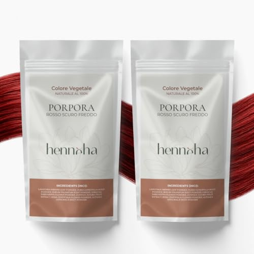 HENNEHA Hennè Colore Porpora Permanente per Capelli Made in Italy in Polvere | 200 grammi | 100% Naturale | Vegetale | Tinta Senza Ammoniaca | Colorazione Delicata Intensa e Brillante | (2 Buste)