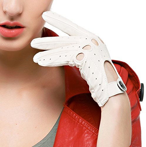Nappaglo Damen Lederhandschuhe für fahren Touchscreen klassische Lammfell Vollfinger Motorrad Ungefüttert Handschuhe (M (Umfang der Handfläche:17.8-19.0cm), Weiße(Non-Touchscreen))