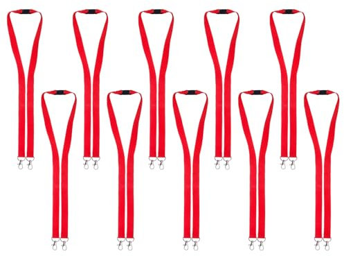 Karteo Schlüsselband rot mit Doppelkarabiner [10 Stück] Lanyard mit 2 Karabiner Haken und Sicherheitsverschluss für Ausweishüllen