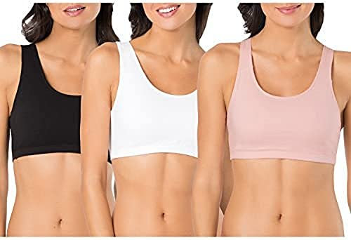 Fruit of the Loom Damen Cotton Tank Bra for Women-Ultimate Comfort & Breathable Fit Sport-BH, Undurchsichtige, Blushing Rose/Black Hue/White, 95 (3er Pack)