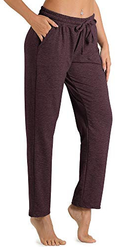 icyzone Damen Jogginghose Sweathose Lang Sporthose Freizeithose geradem Bein Hose mit Tunnelzug (L, Burgundy)