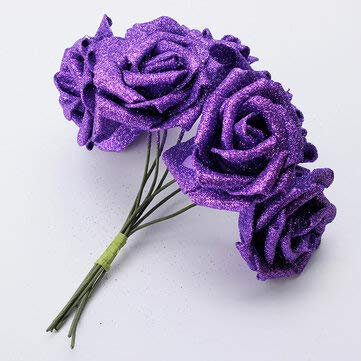 Young21 7Pcs Artificial Bouquet Glitter Foam Artificial Flowers Wedding Bridal Party Decor Diy Rose - Purple