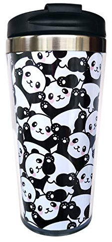 CUAJH Tasse à café de voyage en forme de panda avec enveloppe, couvercle et intérieur en acier inoxydable 410 ml