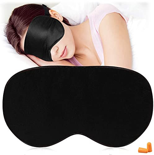 Seiden Schlafmasken und Augenbinde, superglatte Augenmaske zum Schlafen, mit verstellbarem Riemen, geeignet für Reisen, Nickerchen, Nachtschlaf (Schwarz)