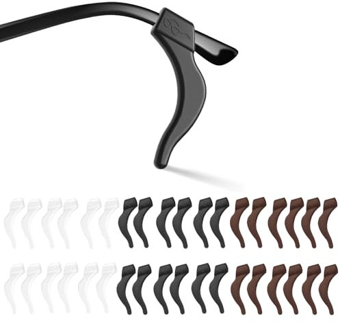 SMARTTOP Silicone Anti-slip Holder, Ear Hook, Eyeglass Temple Tips Sleeve Retainer for Glasses, Sunglasses, 12 pairs (Black+White+Brown)