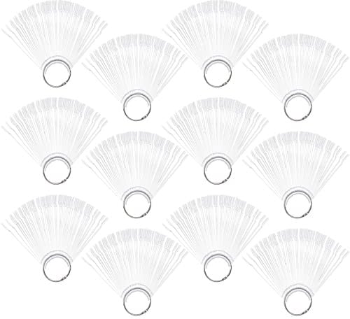 Hedume 9 Set Clear Nail Swatches Sticks With Metal Screw Split Ring Holder, Transparent Fan-Shaped Tips, 450 Pieces for Nail Art Polish Display and Home DIY
