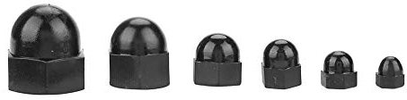 Tuerca ciega, 70 piezas negro (opcional) tapa de cabeza de cúpula de nylon M3 M4 M5 M6 M8 M10 tuercas hexagonales Kit de tuerca ciega, con caja de plástico (negro)