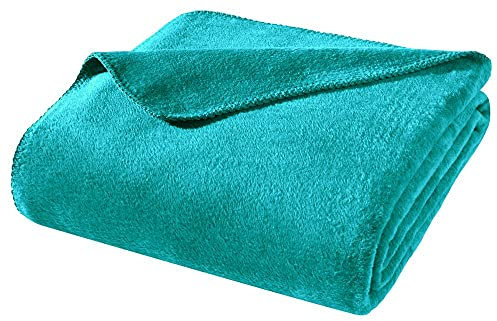 WOHNWOHL® Kuscheldecke (150x200cm) • Weiche Tagesdecke • Sofadecke • Wohndecke • Schlafdecke • Oeko-Tex zertifizierte Baumwolldecke • Samtig weiche Decke • Farbe: Türkis
